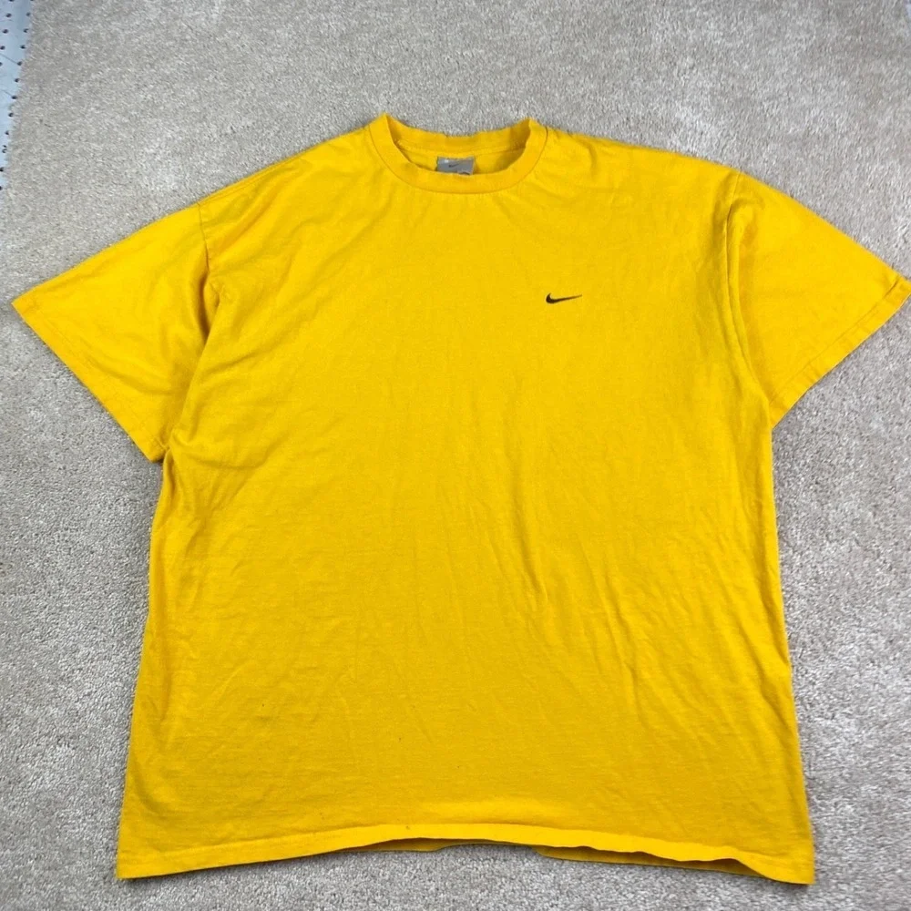 Nike‎ Vintage Silver Tag Yellow Embroidered Swoosh T-Shirt Mens XL Cotton BSX